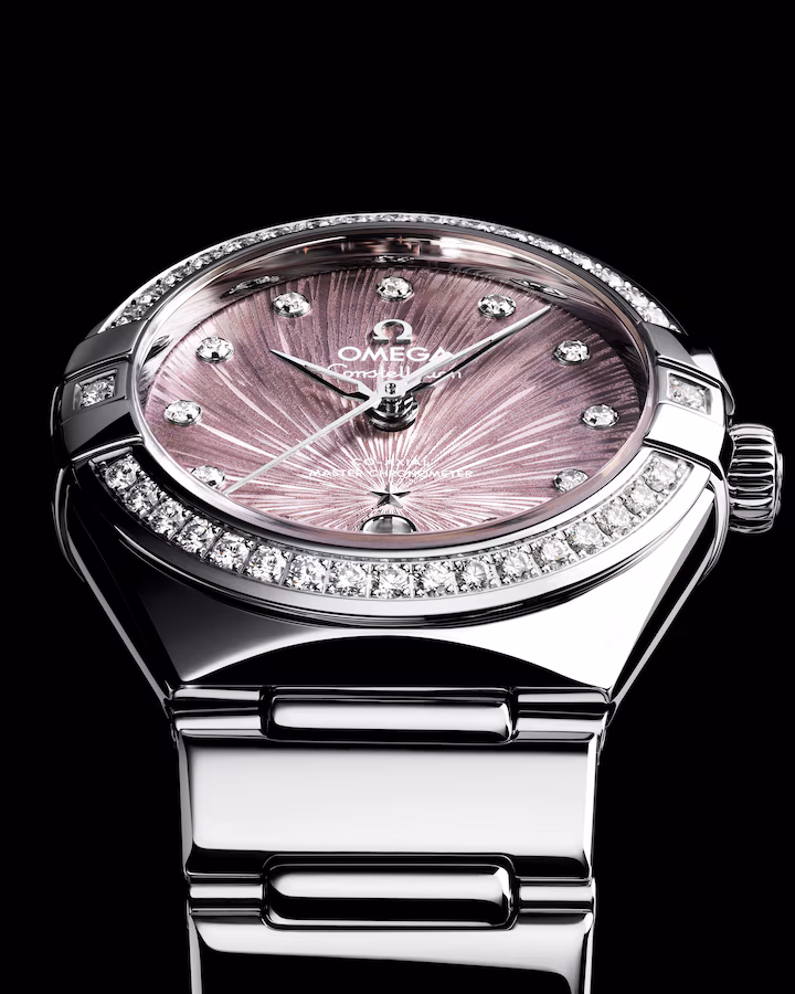 Omega Constellation - 29mm Steel Case - Diamond Bezel - PVD Lilac Dial - Signature Mono-Rang Bracelet 131.15.29.20.60.001
