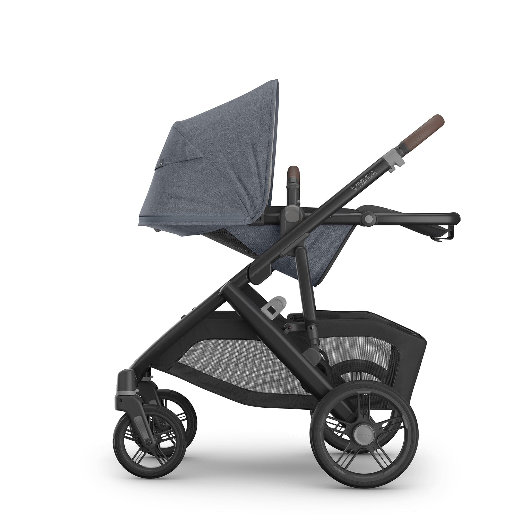 UPPAbaby Vista V3 Single-to-Double Stroller - Julian (Dusty Blue Melange / Carbon Frame / Chestnut Leather)
