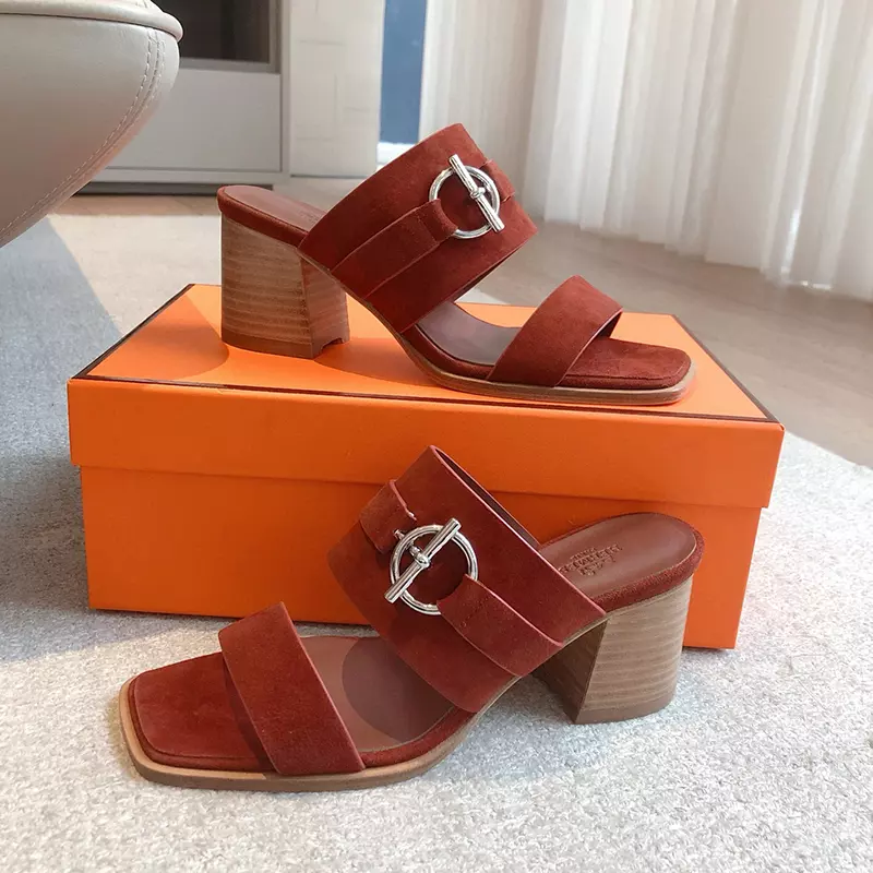 Fashion High Quality 6.5CM Heel Real Leather Slippers LX-872312