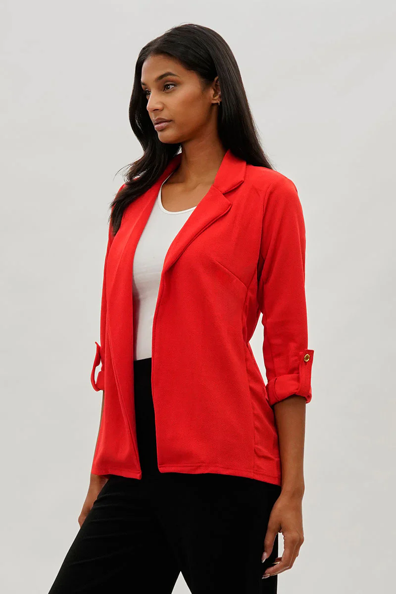 Roll Up Sleeve Open Blazer - Red