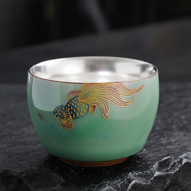 Butterfly Goldfish Lotus Koi Fish Ceramic Teacup Kung Fu Tea Cup 120ml