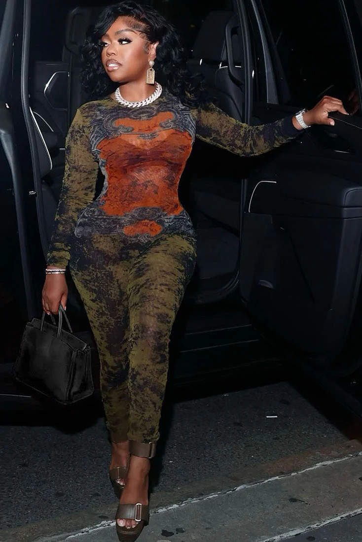 Edgy Baroque Camo Sheer Jumpsuit