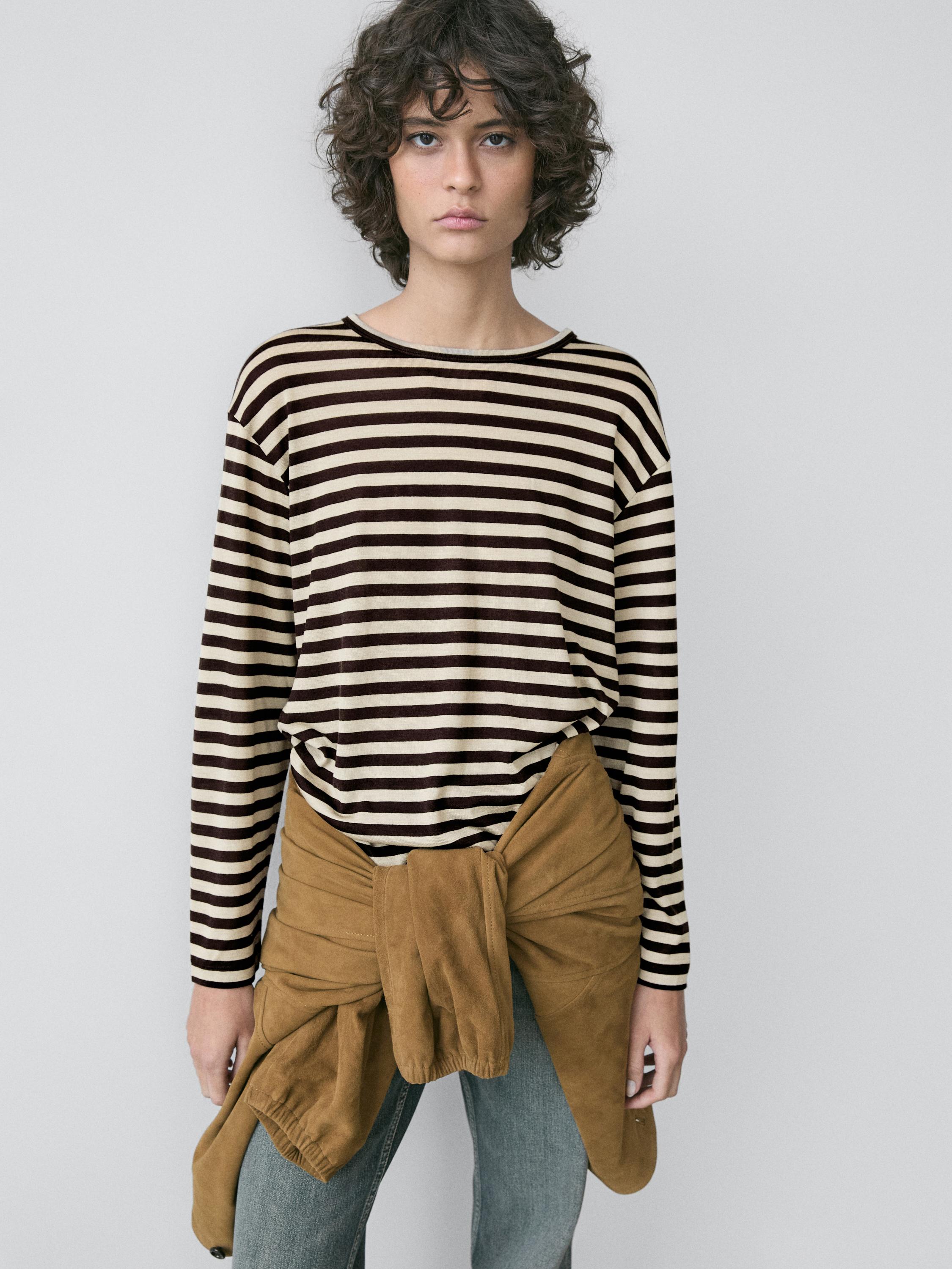 Camiseta oversize manga larga rayas