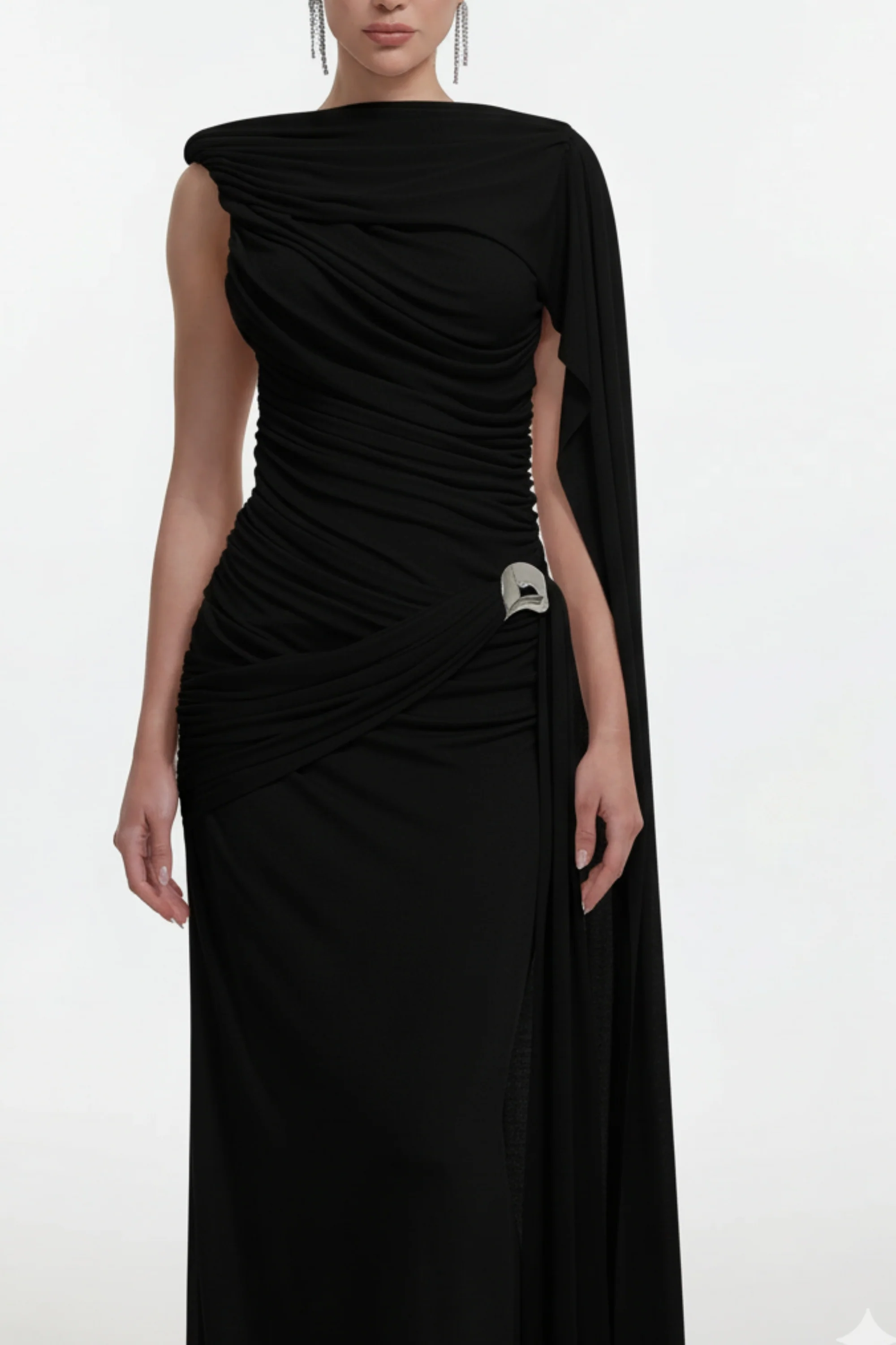 Black  Draped Bodycon Maxi Dress