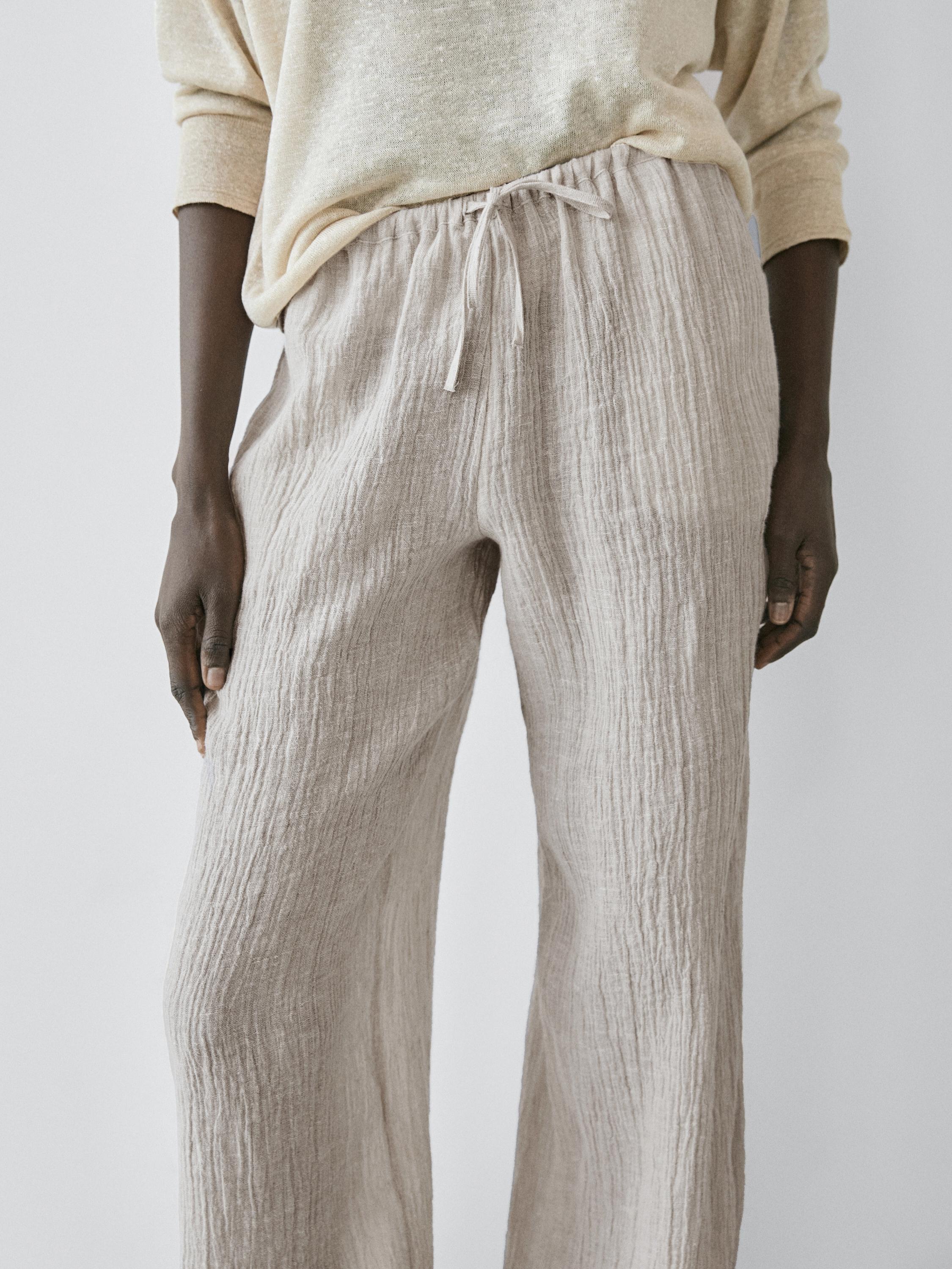 Pantalón bombacho gofrado 100% lino