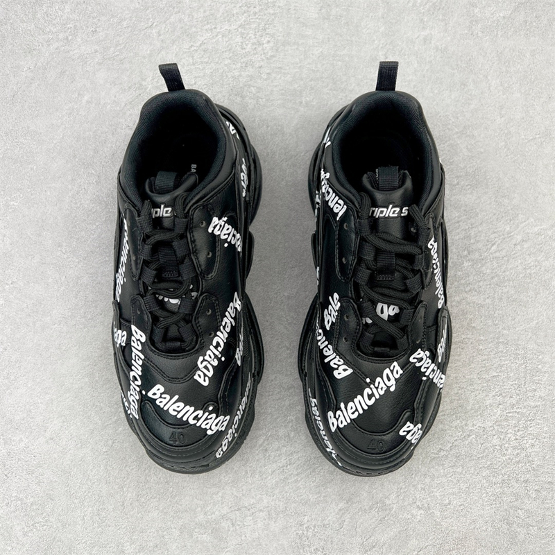 BLCG Triple S Stylish Lace-Up Sneakers Black & White 536737W2FAB1090