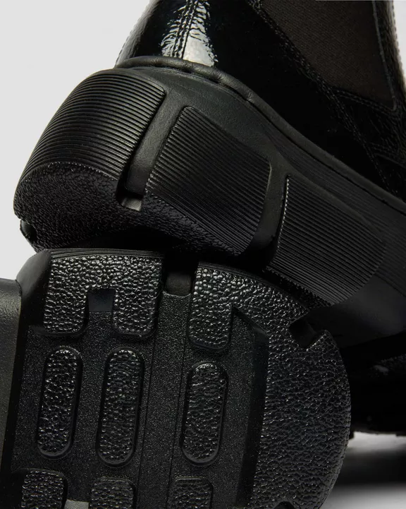 DMXL Distressed Patent Leather Chelsea Boots