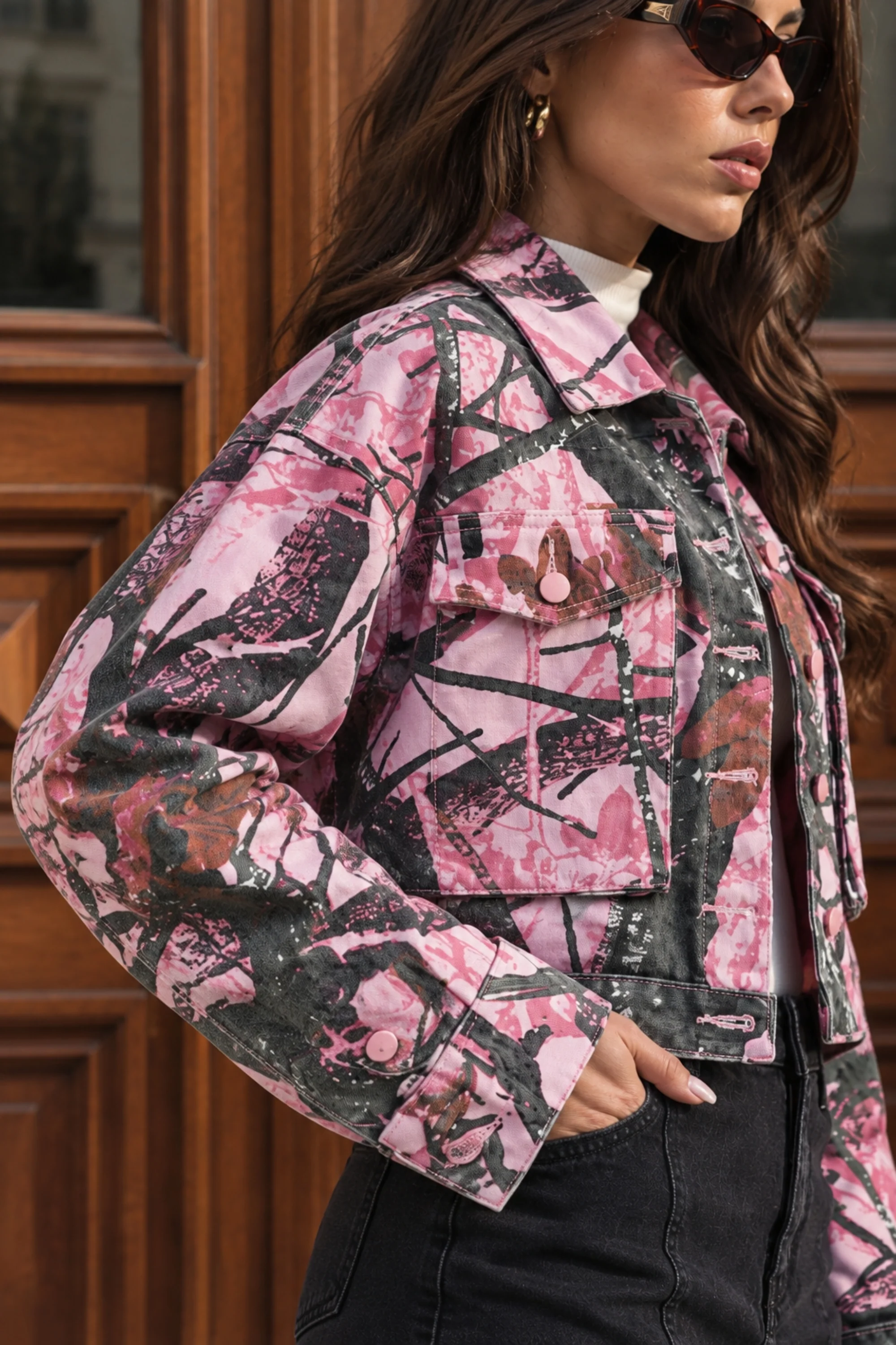 Artistic Pink Denim Jacket