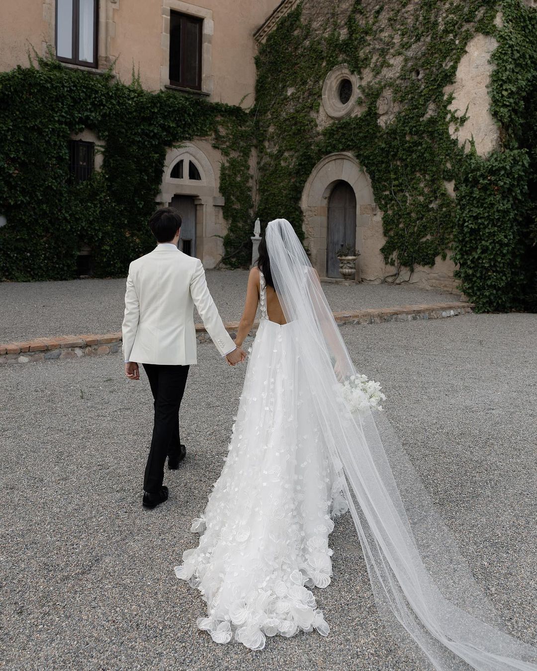 Fairy A Line V Neck Tulle Long Wedding Dress with 3D Appliques