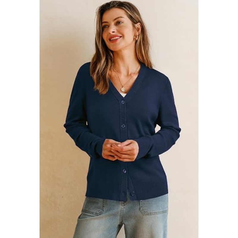 Women Wool‑Blend Button‑Down Knit Cardigan V‑Neck Long Sleeve Cropped Business Casual Fall Knit Outer Top