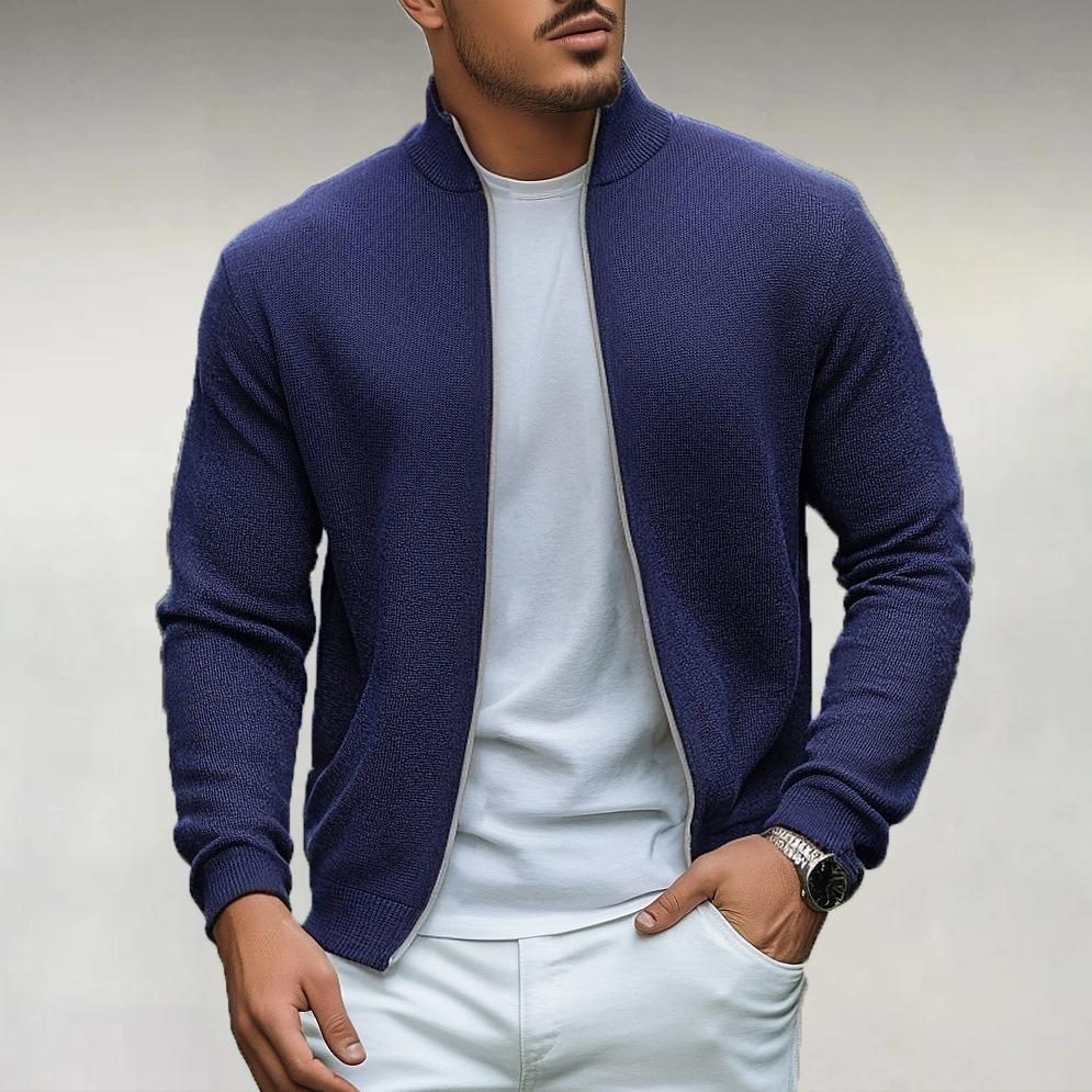 Men's Daily Stand Collar Slant Pocket Rib Knit Zipper Sweater Jacket