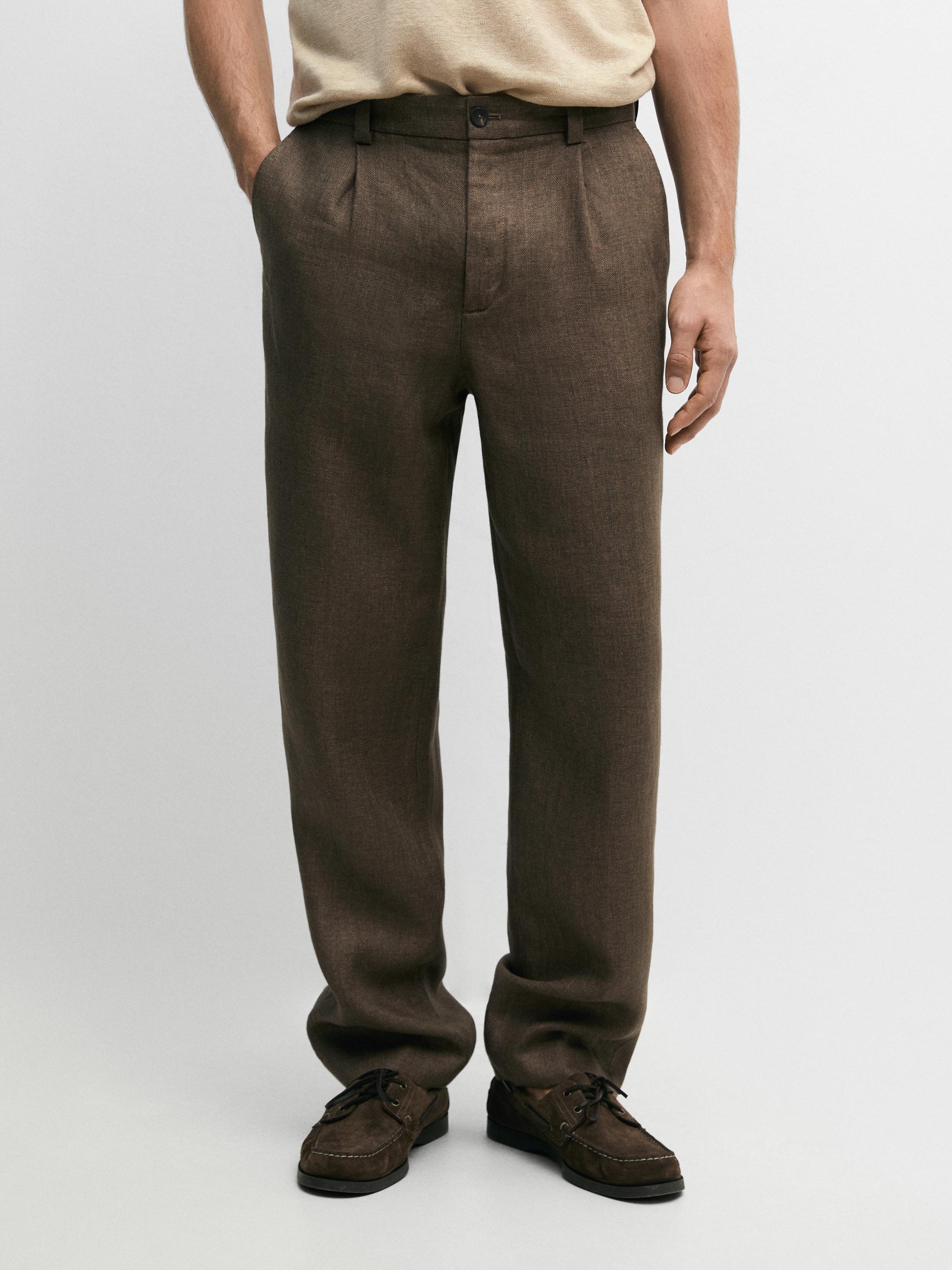 Pantalón detalle espiga lino total look