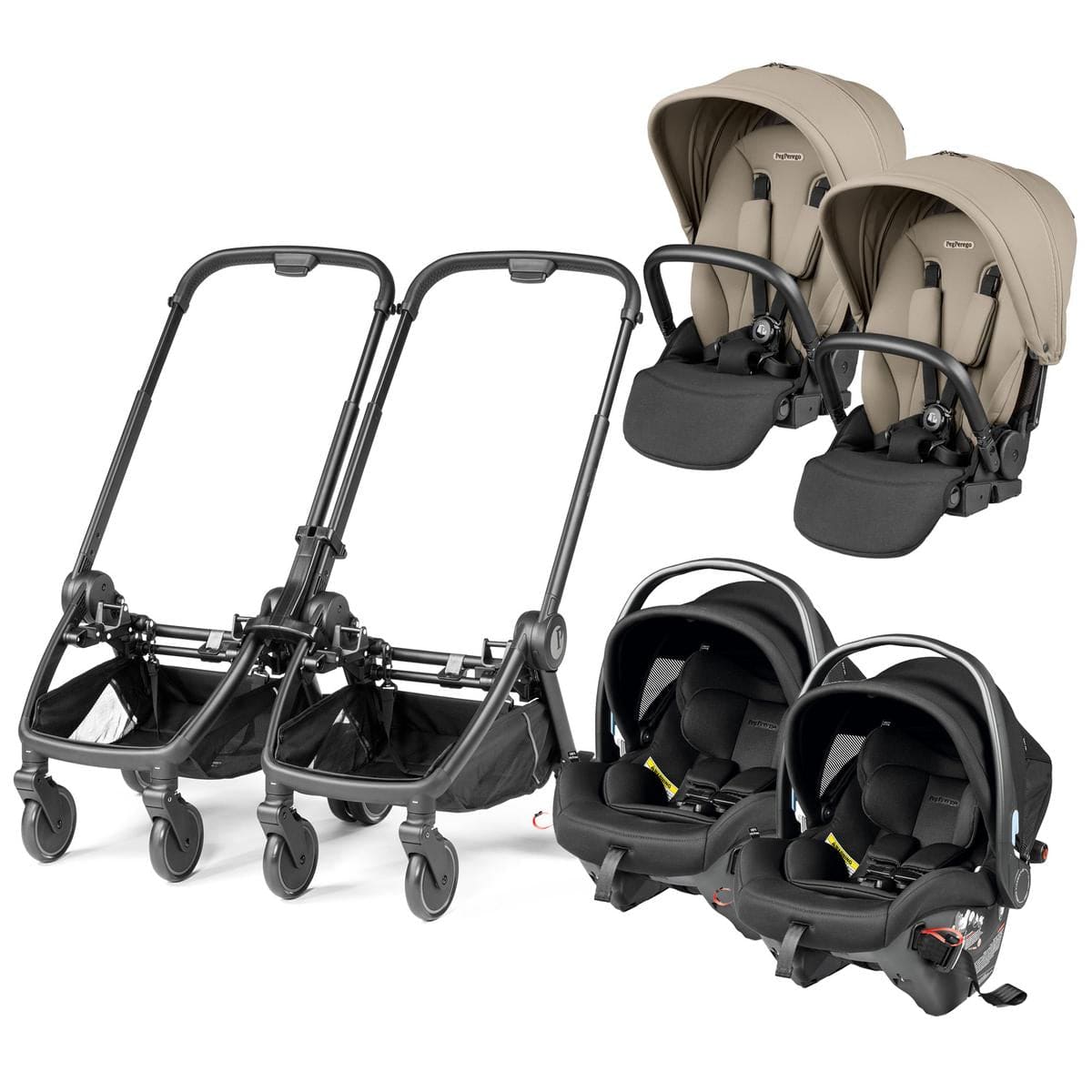 PEG City Loop Twin Stroller + Primo Viaggio Urban Mobility Travel System Bundle - Black / Vanilla Blend / True Black