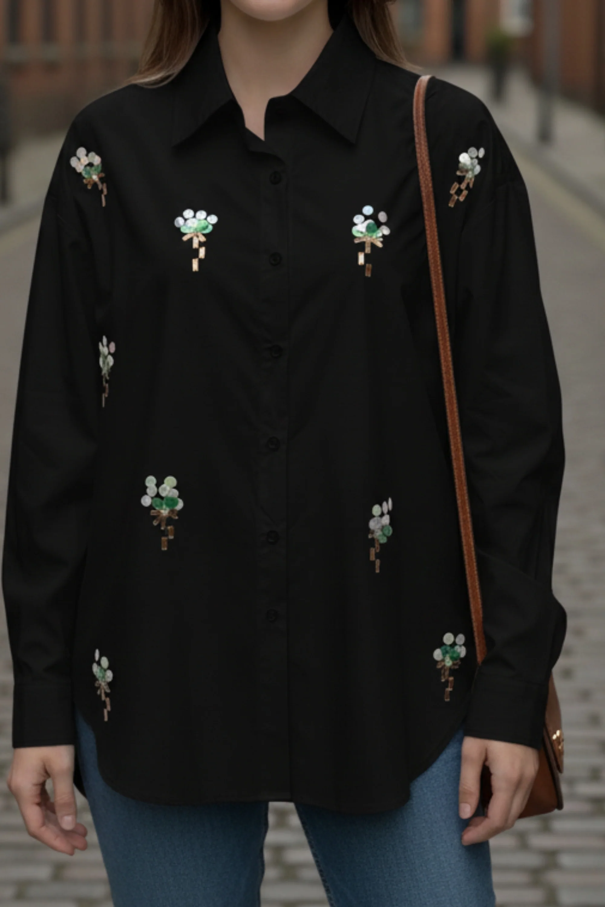 Black Meadow Sequin Shirt
