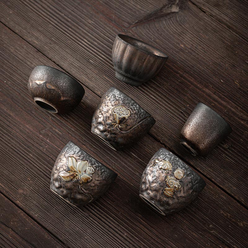 Lotus Pod Leaf Flower Auspicious Clouds Ceramic Teacup Kung Fu Tea Cup