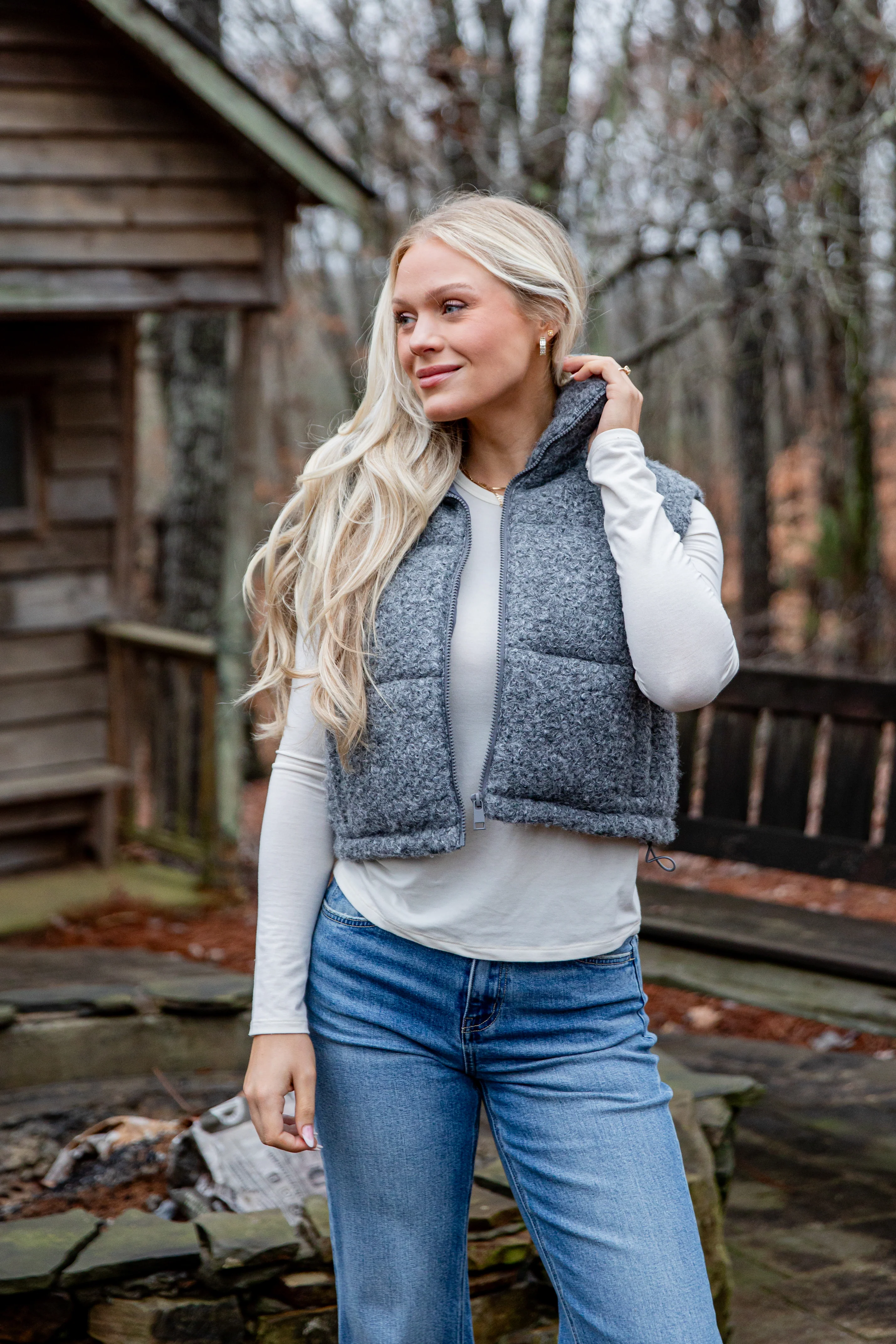 FINAL SALE - Driftwood Grey Teddy Puffer Vest