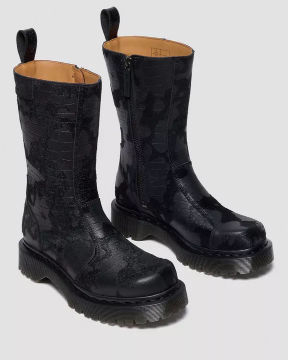 Rejena Hair On Croc Emboss Leather Boots