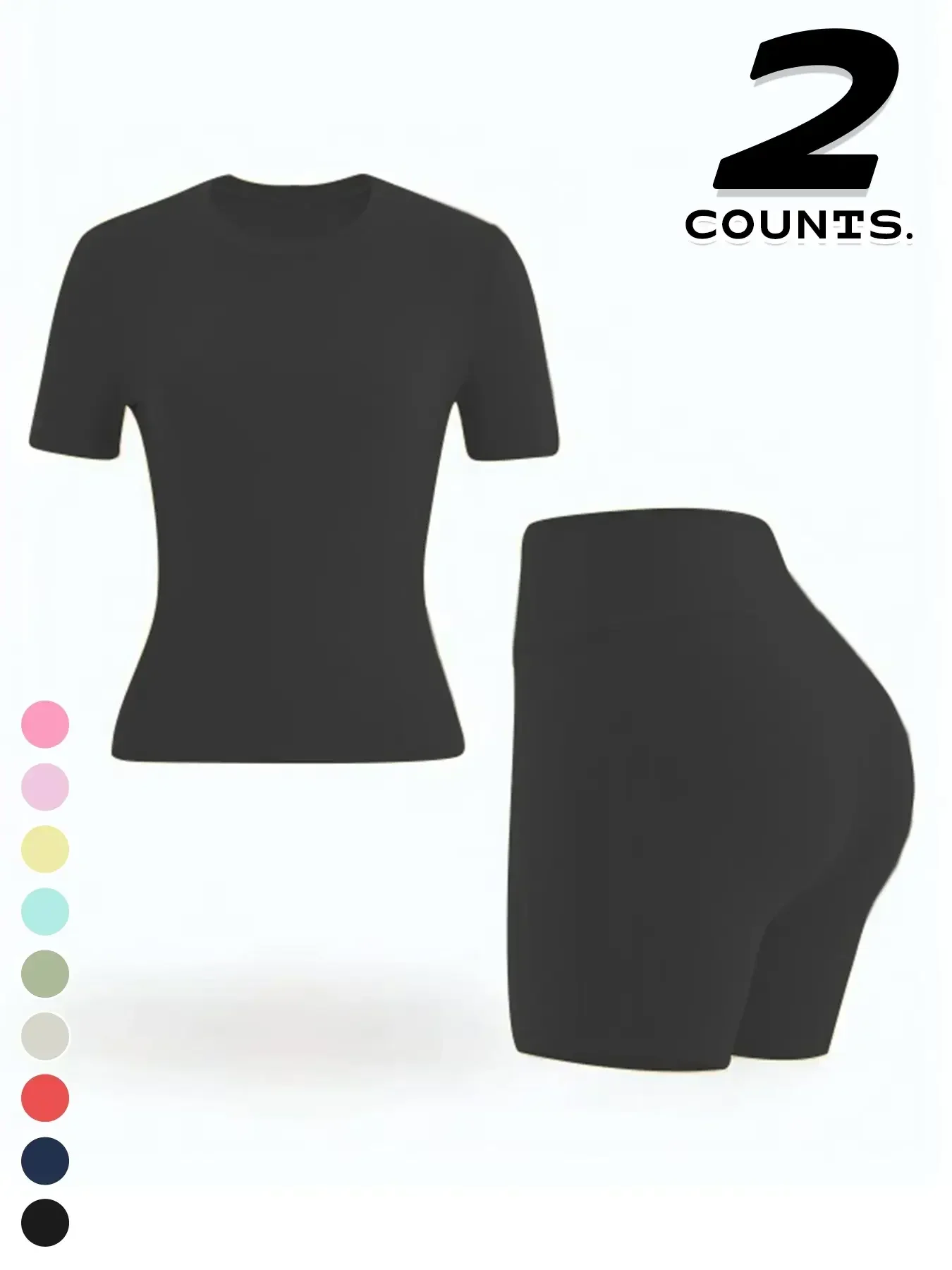 Women's Two-piece Set, Solid Color Tee & High Waist Skinny Shorts Tracksuit Set