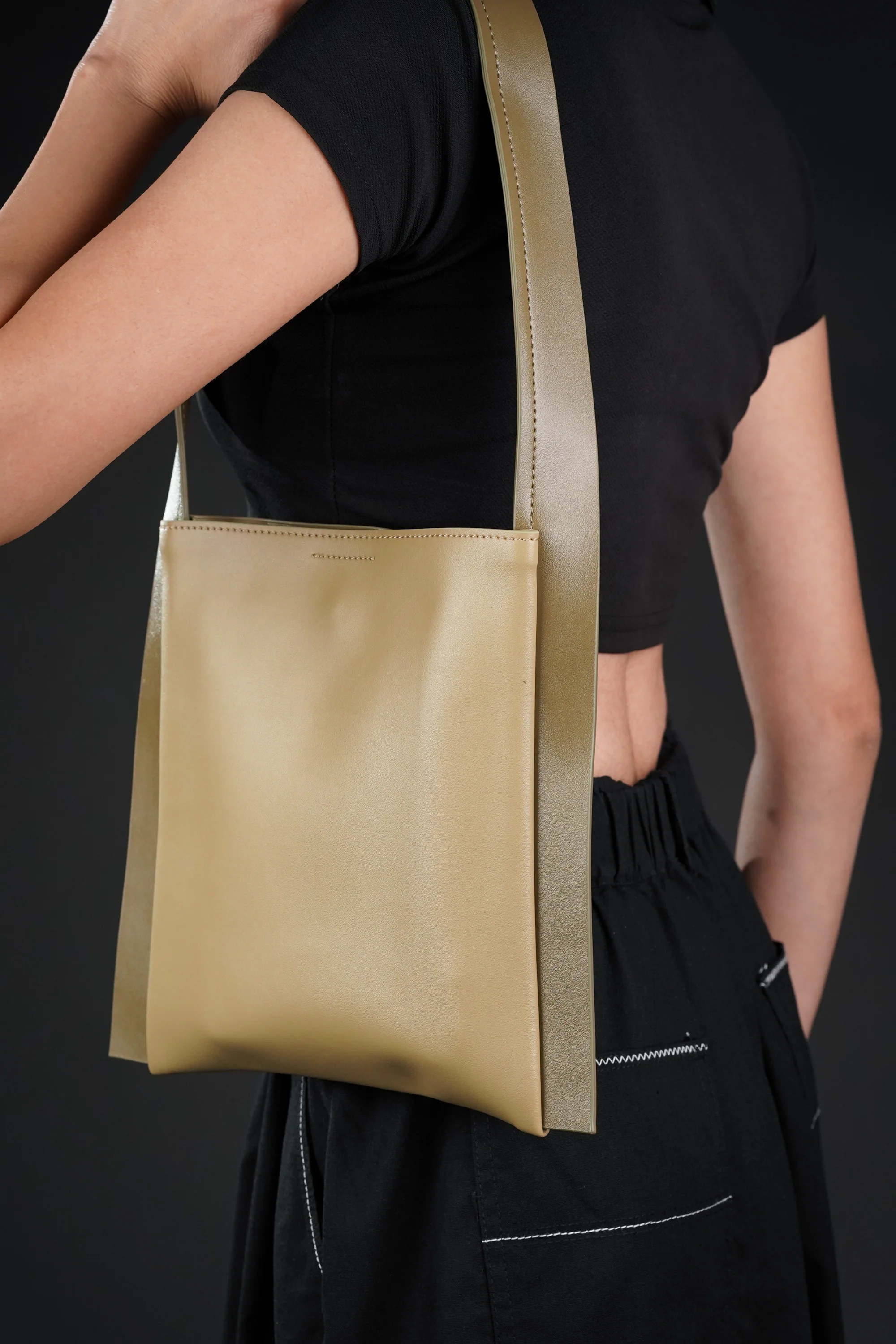 Tan Faux Leather Tote Bag