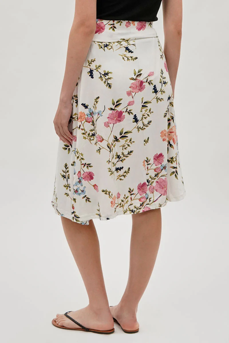 Floral Fold Over Midi Skirt - White