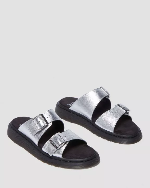 Josef Metallic Leather Slide Sandals