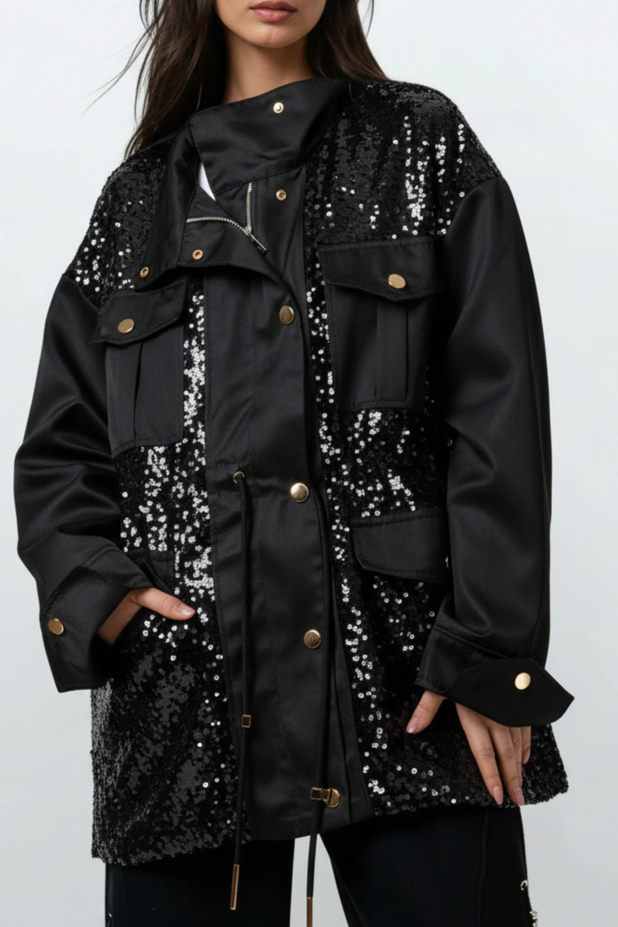 Midnight Sequin Utility Shacket