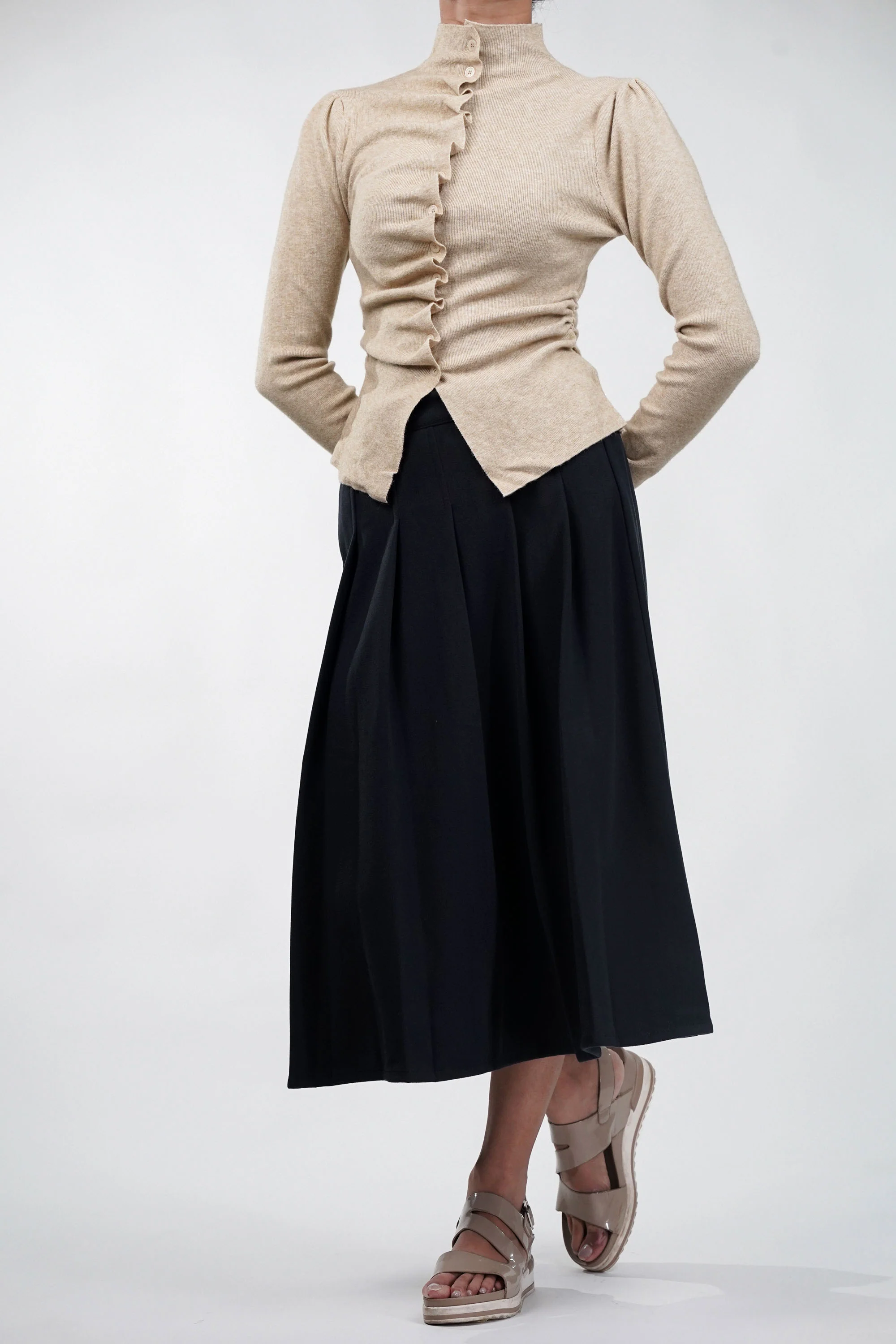 Twist & Pleat Beige Top