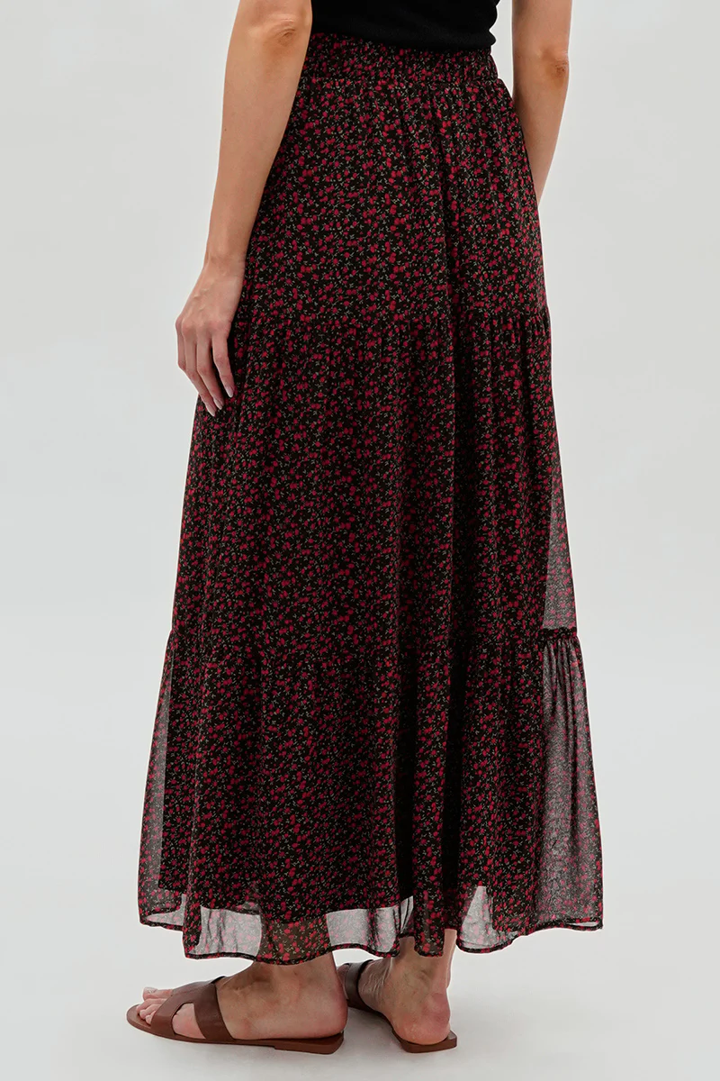 Tiered Chiffon Maxi Skirt - Black