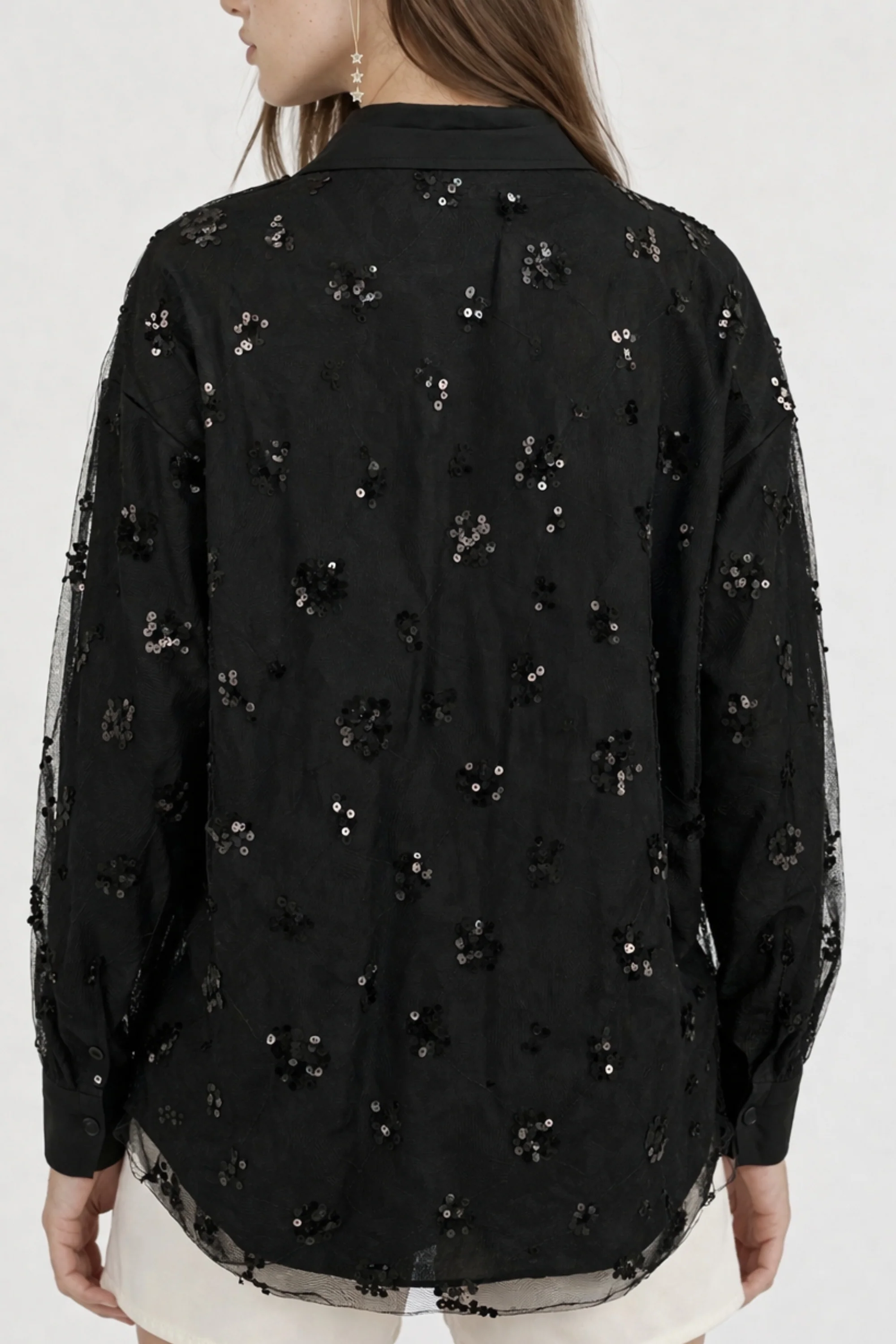 Noir Mesh Sequin Layered Shirt