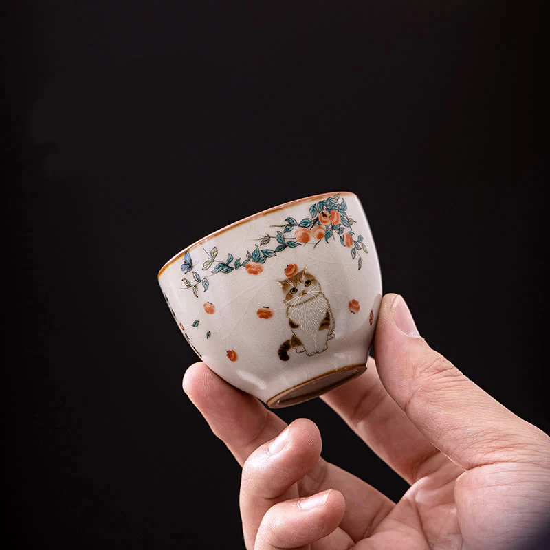 Cute Cat Butterfly Teacup Kung Fu Tea Cup