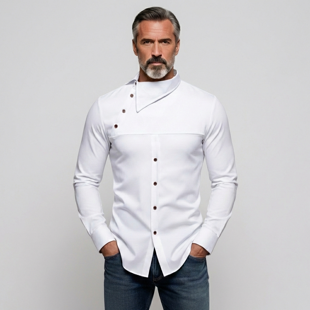 Men's Casual Solid Shirt Collar Asymmetrical Buttons Long Sleeve Shirts