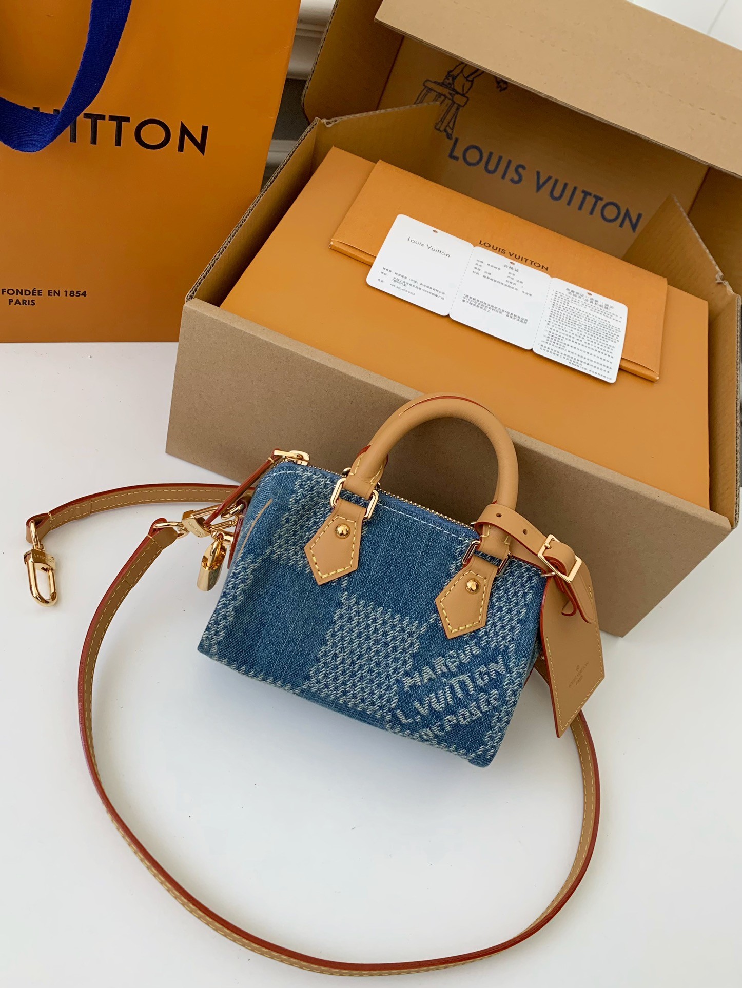 LV The new SPEEDY 18bandouli ère tannin denim handbag  N40682  Size：18*12*10cm