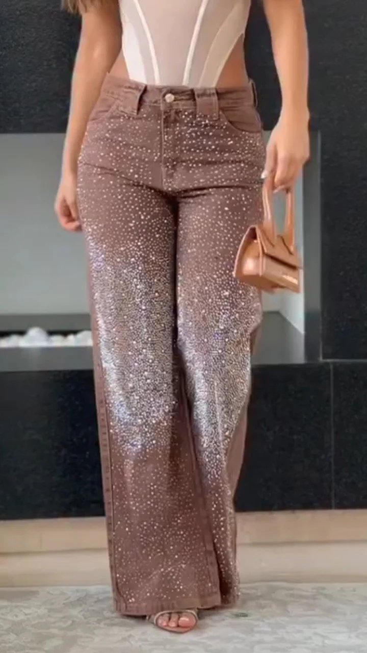 Ladies Rhinestone Sparkling Casual Jeans