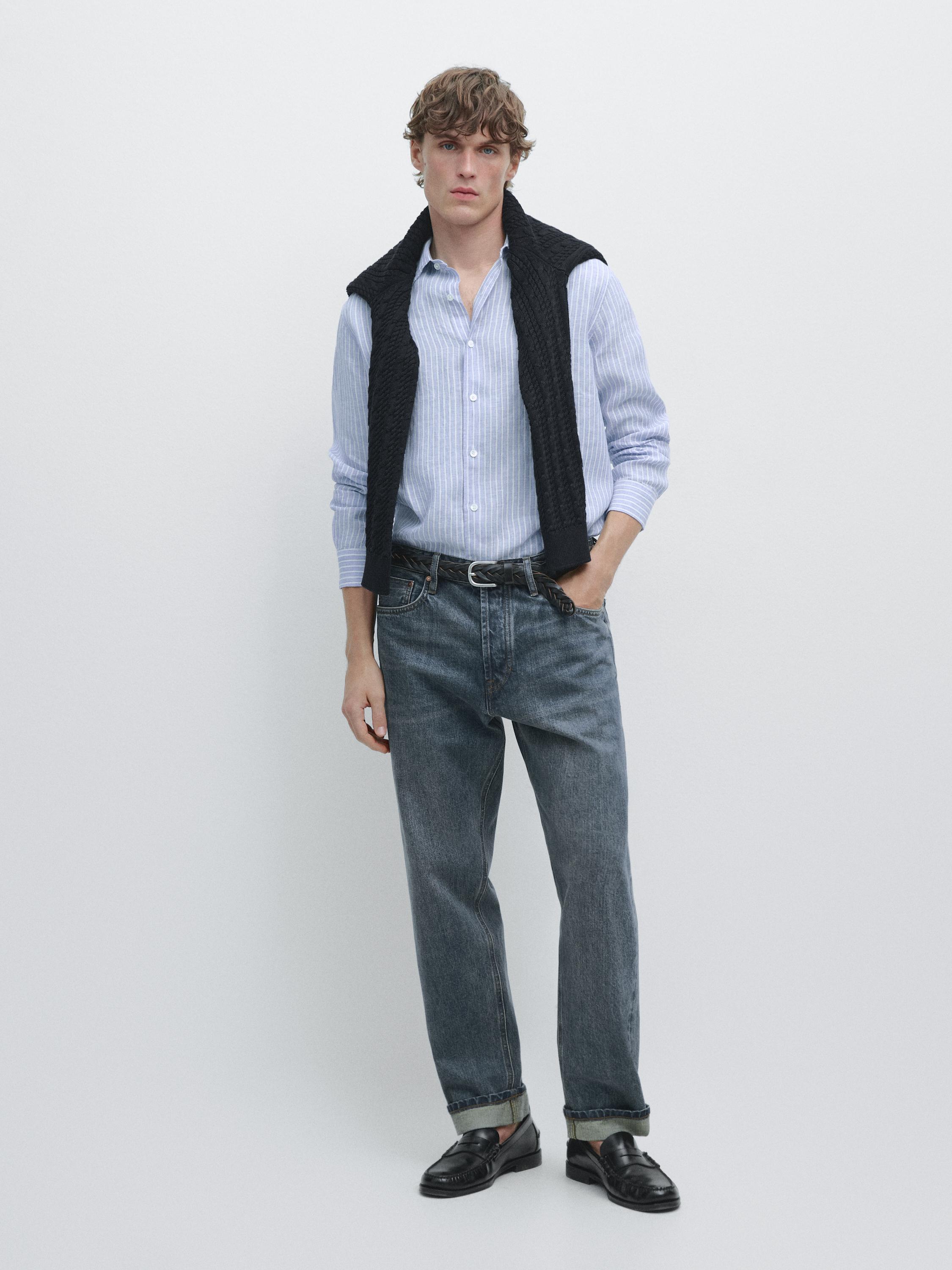Camisa regular fit rayas lino