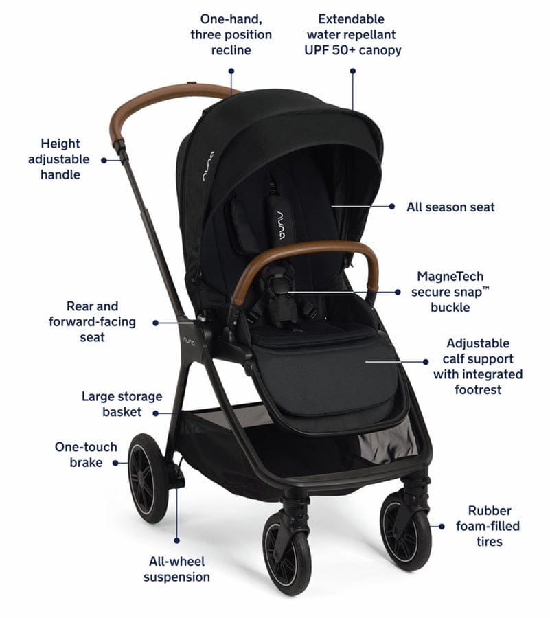 Nuna TRIV Next Stroller + TRIV & SWIV Bassinet + Stand Bundle - Caviar / Caviar