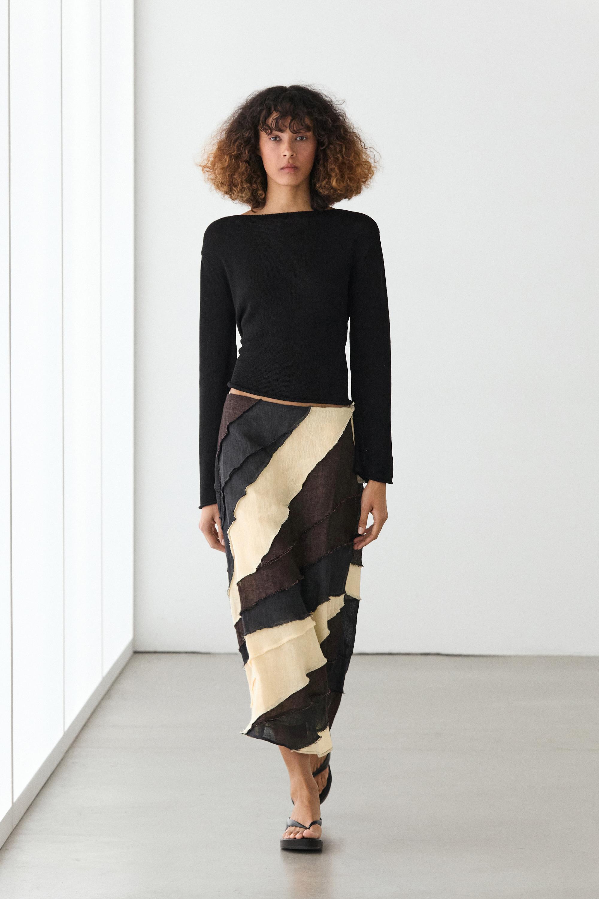 Falda midi capas contraste lino