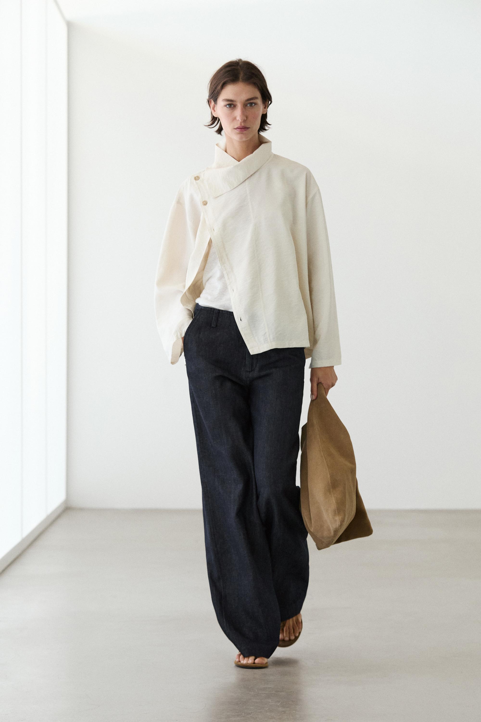 Pantalón wide leg con lino