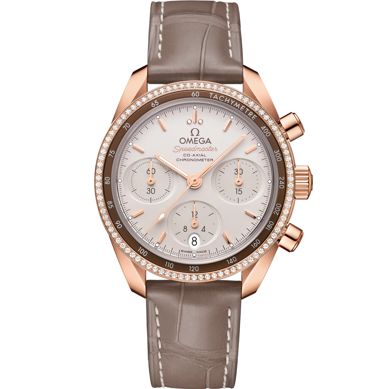 Omega Speedmaster 38 Silver Dial with Diamonds 38mm Sedna™18k Rose Gold Strap 324.68.38.50.02.003
