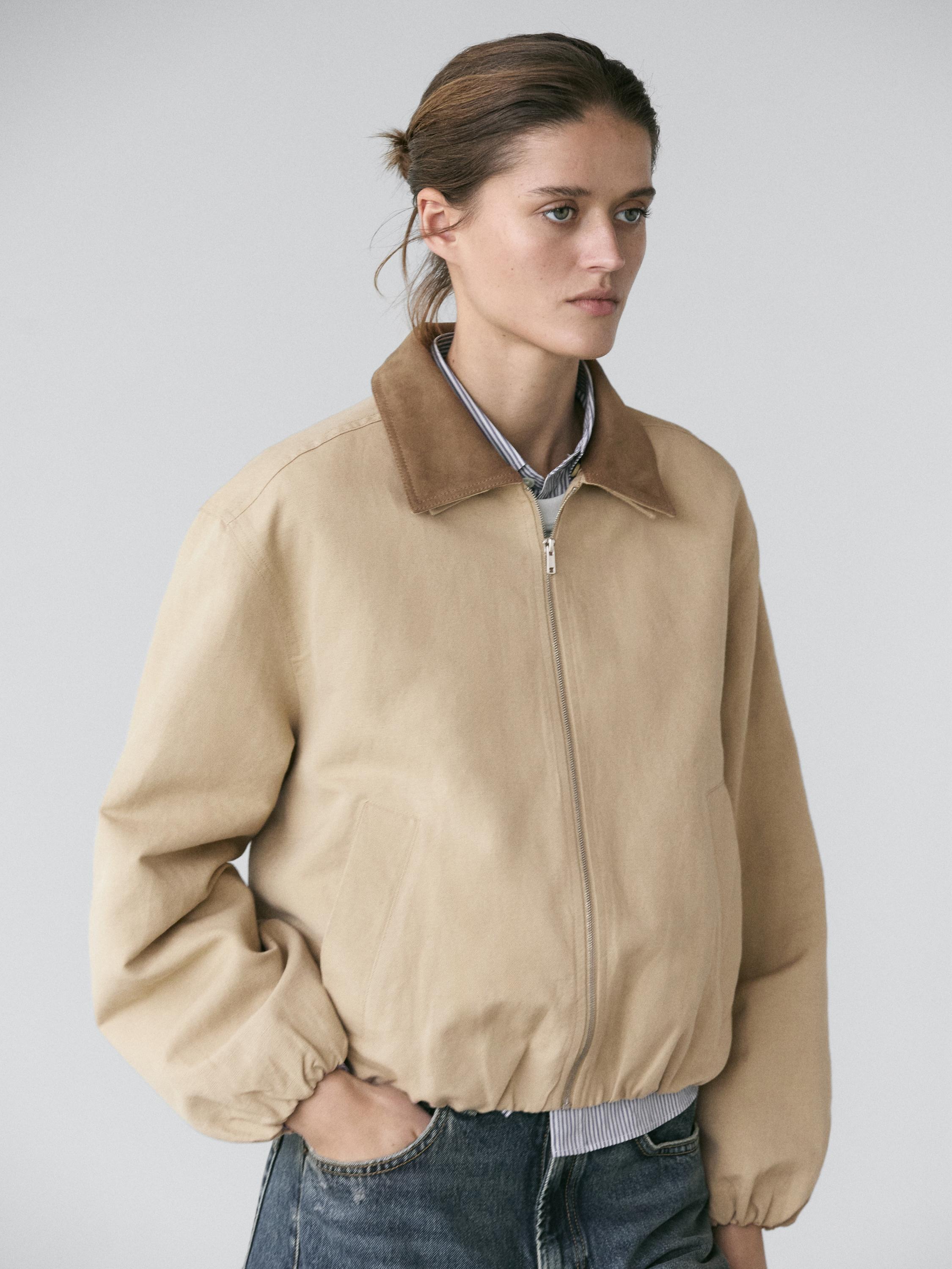 Chaqueta corta detalle cuello piel ante