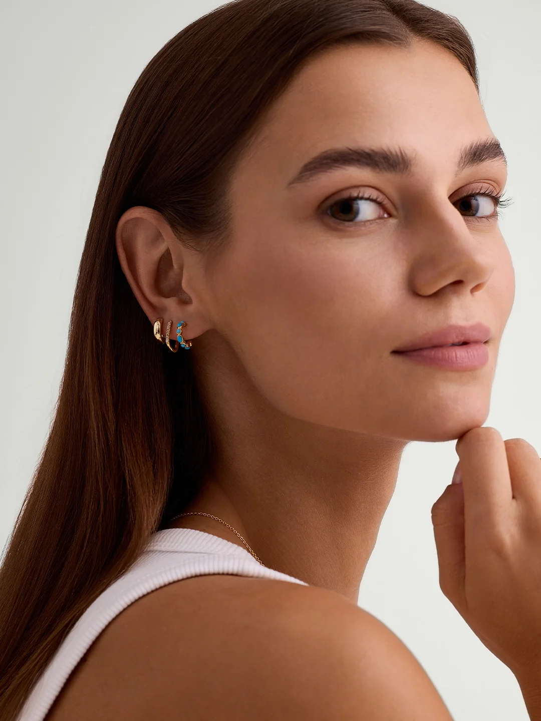 Bezel Turquoise Huggies