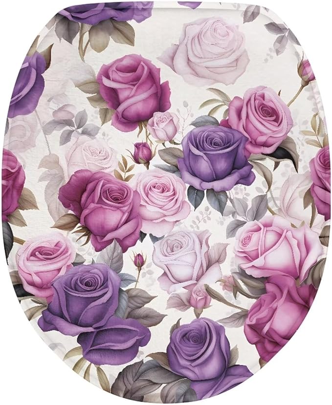BATHLOOP Pink Purple Rose Toilet Seat Lid Cover