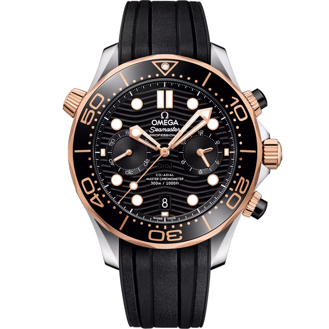 Omega Seamaster Diver 300M 44mm Black Dial Stainless Steel and Sedna™ 18k Rose Gold Strap 210.22.44.51.01.001