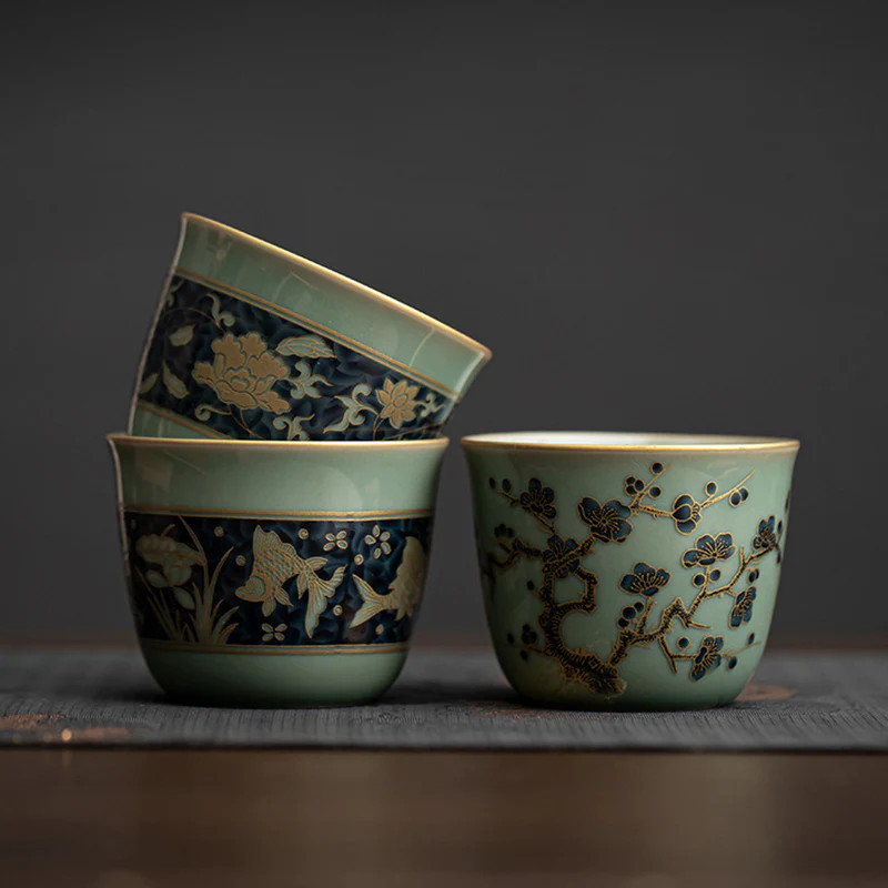 Butterfly Flower Lotus Koi Fish Plum Blossom Ceramic Teacup Kung Fu Tea Cup 100ml