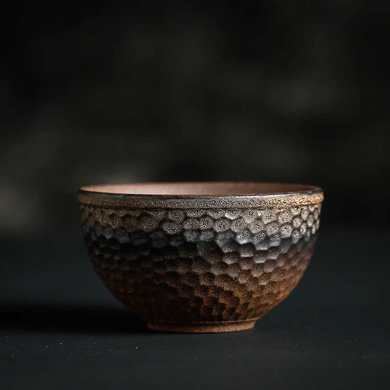 Simple Brown Striped Texture Ceramic Teacup Kung Fu Tea Cup Bowl