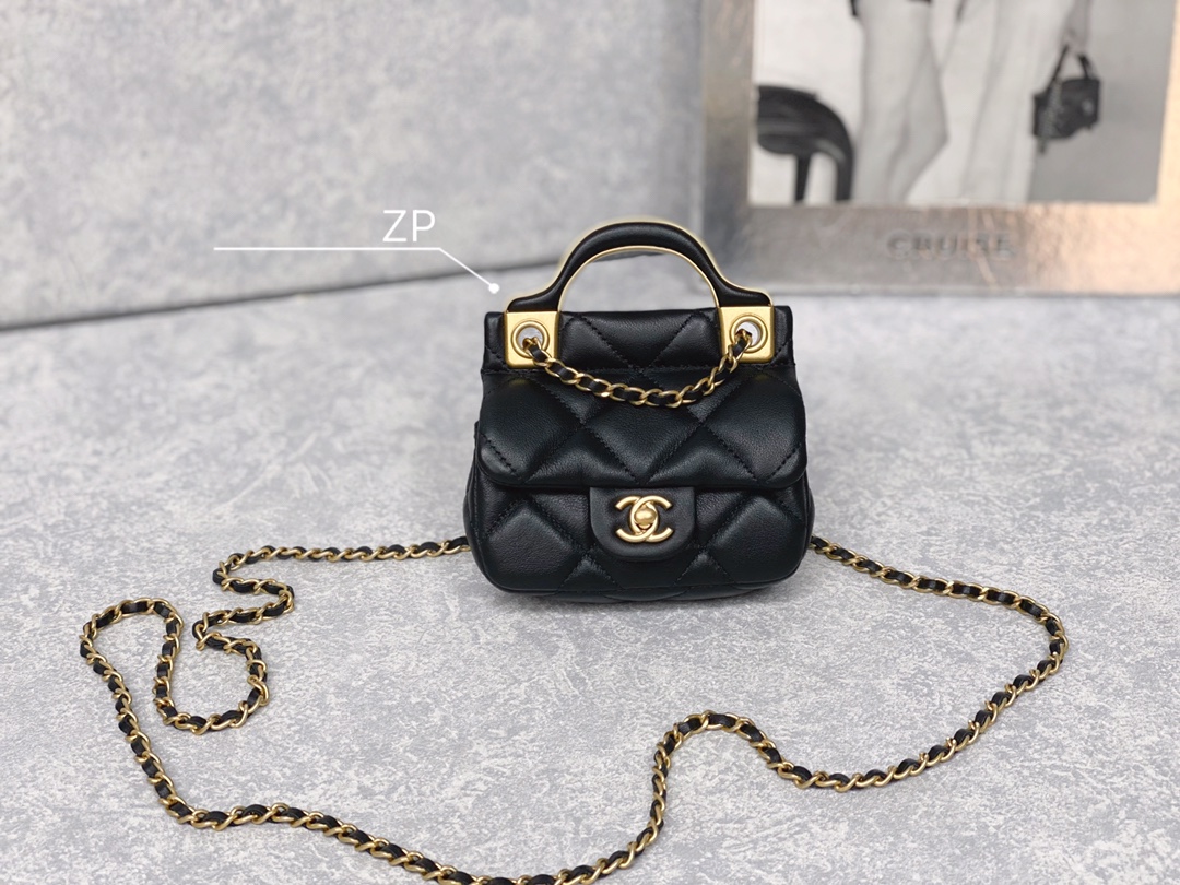 Chanel Mini Flap Card Holder with Chain Handle Shoulder Crossbody Bag Black