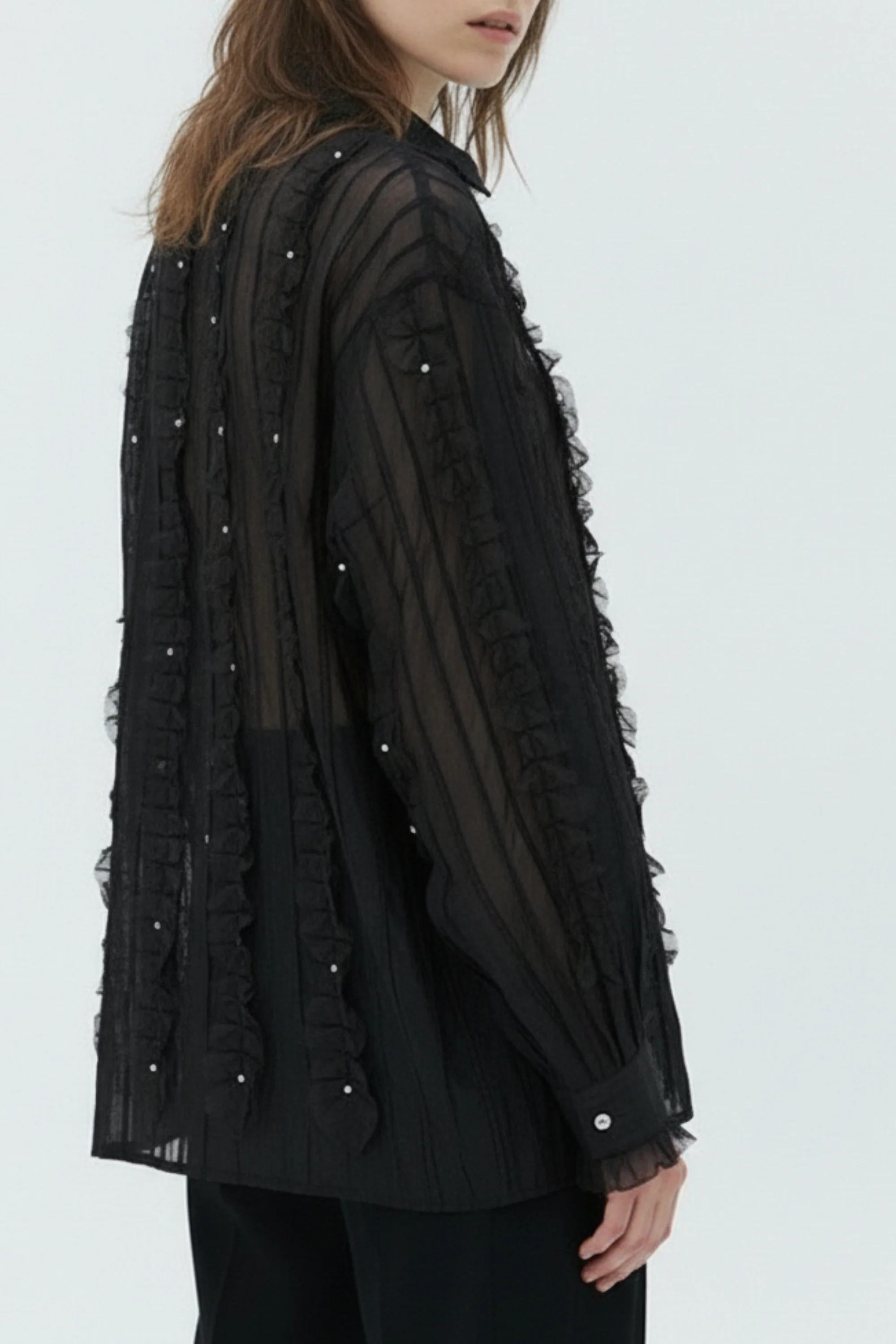 Applique Black Sheer Shirt