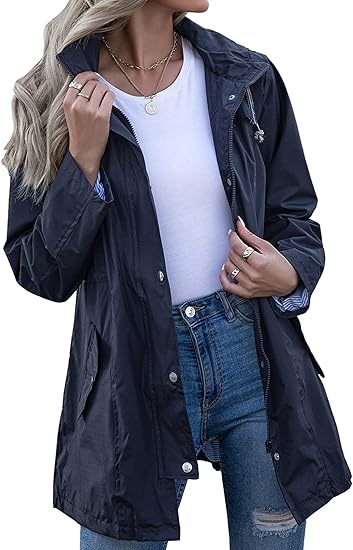 Rain Jacket Women Striped Lined