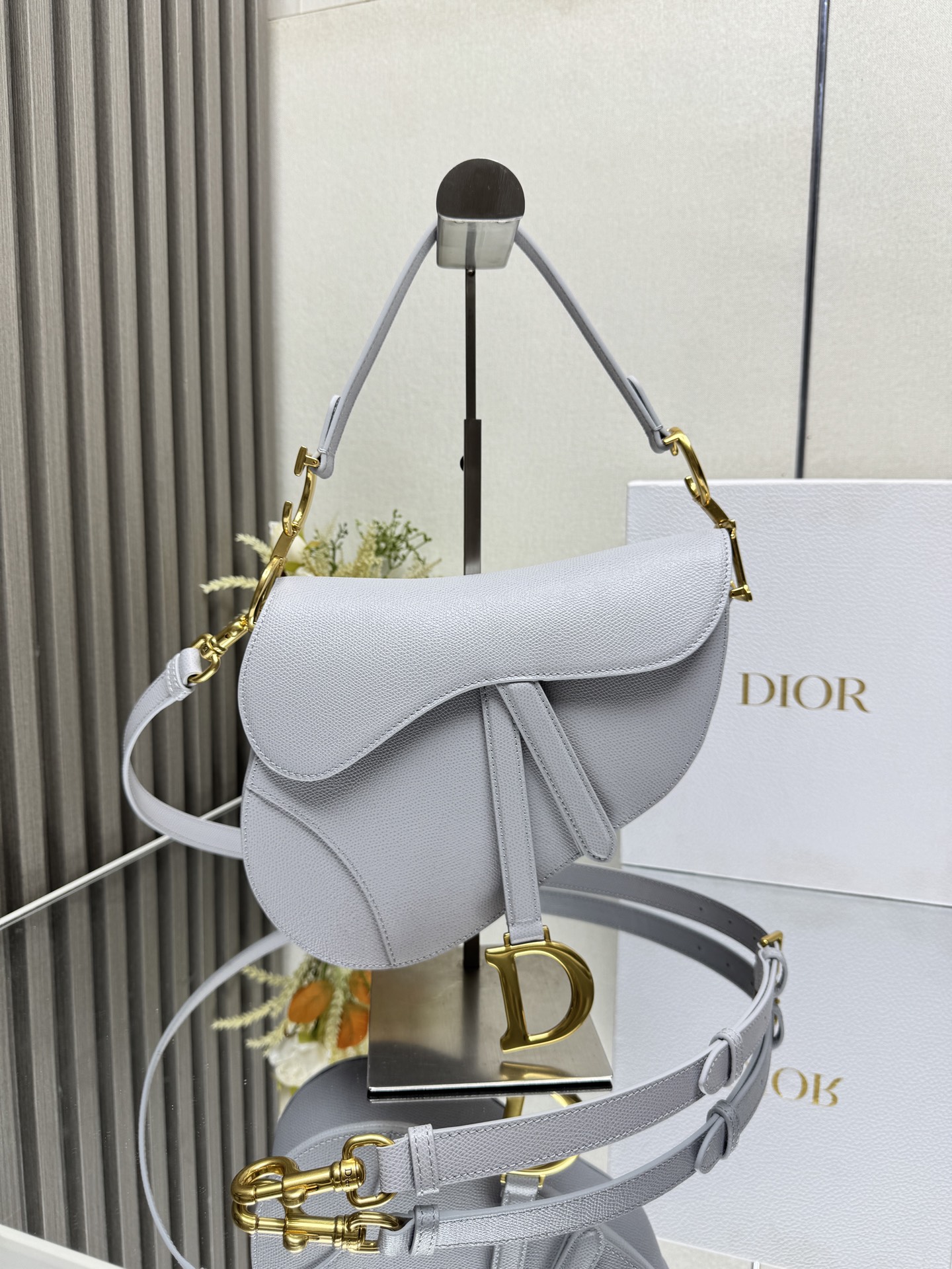 Dior Saddle Bag with Strap Ice Blue
