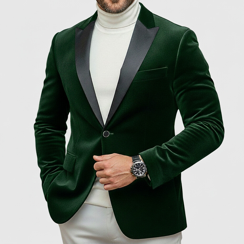 Men's Business Velvet Peak Lapel One Button Long Sleeve Blazers