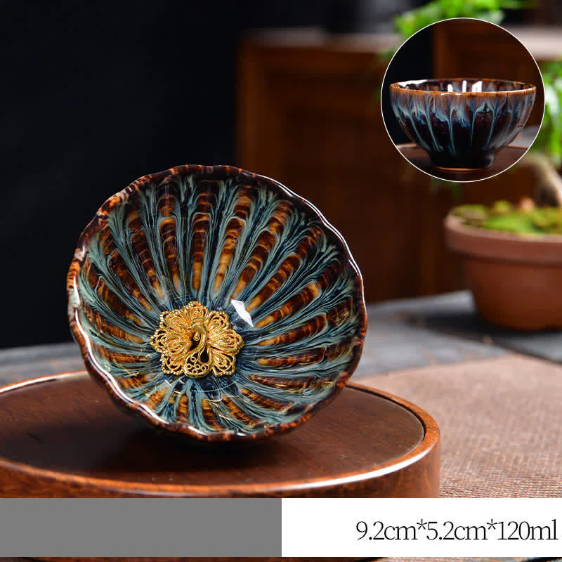 Lotus Peacock Dragon Phoenix Koi Fish Ceramic Teacup Inlaid Tea Cups 120ml